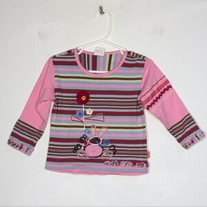 Oilily Pink Red Blue Abstract Flower Embroidered Striped T-shirt 18Mo
